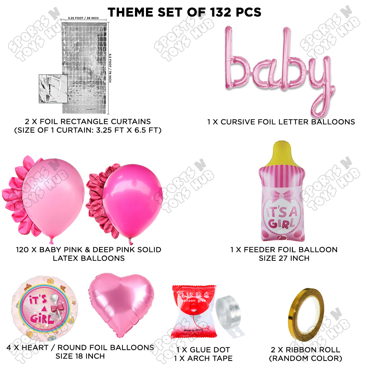 Feeder Foil Balloon With Baby Cursive Foil Letter Dark Pink & Pink Color Arch Theme - Pack Of 132