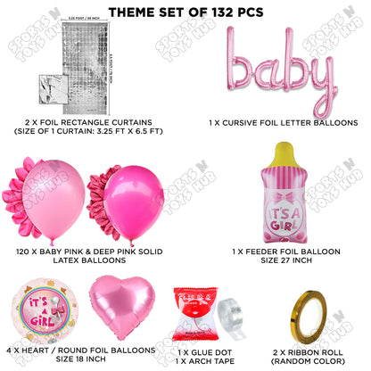 Feeder Foil Balloon With Baby Cursive Foil Letter Dark Pink & Pink Color Arch Theme - Pack Of 132