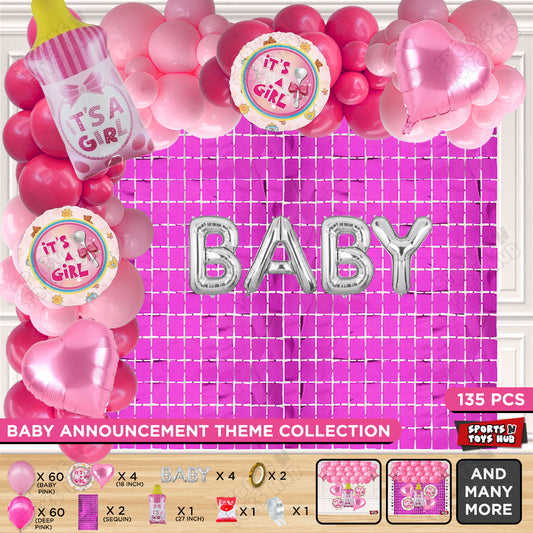 Feeder Foil Balloon With Baby Foil Letter Pink & Deep Pink Arch Theme - Pack Of 135