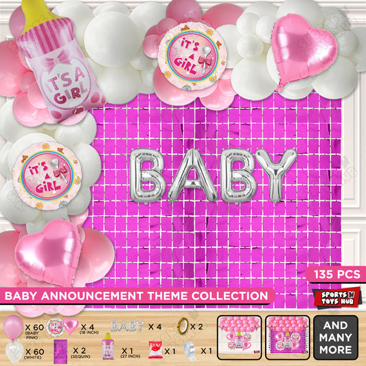 Feeder Foil Balloon With Baby Foil Letter Pink & White Arch Theme - Pack Of 135