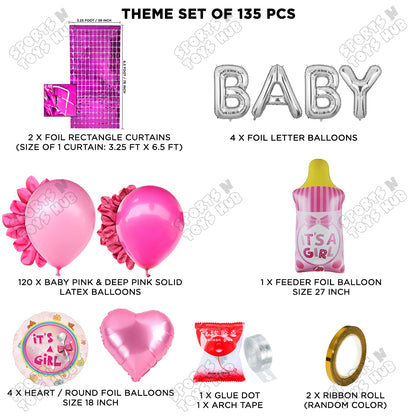 Feeder Foil Balloon With Baby Foil Letter Pink & Deep Pink Arch Theme - Pack Of 135