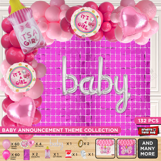 Feeder Foil Balloon With Baby Cursive Foil Letter Dark Pink & Pink Color Arch Theme - Pack Of 132