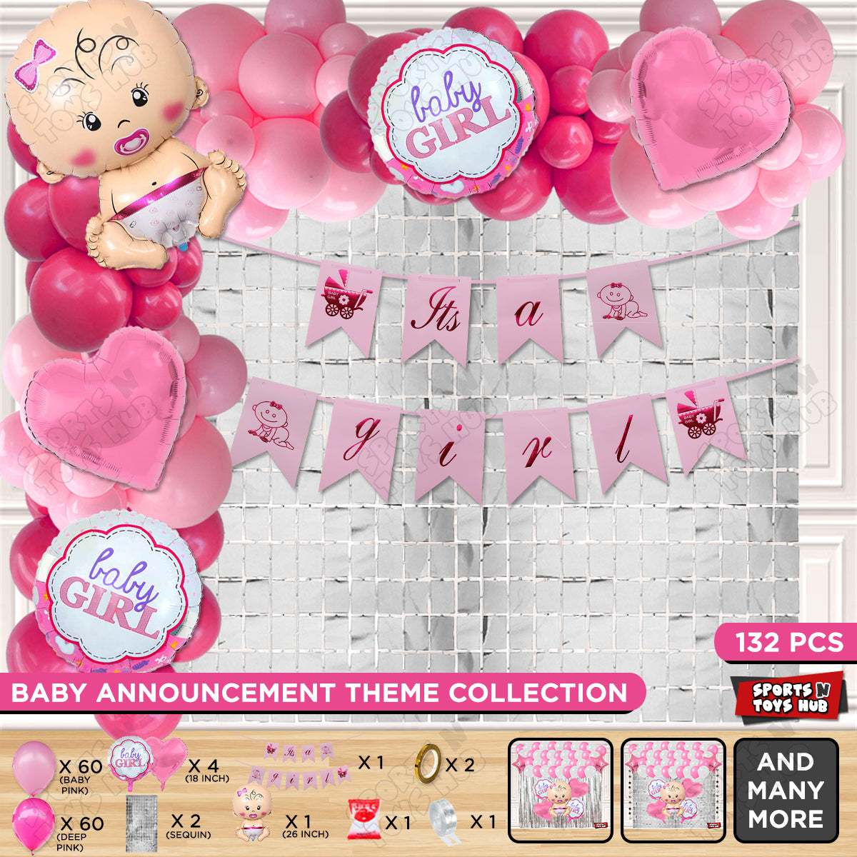 Its A Girl Card Banner Arch Theme - Pack Of 132