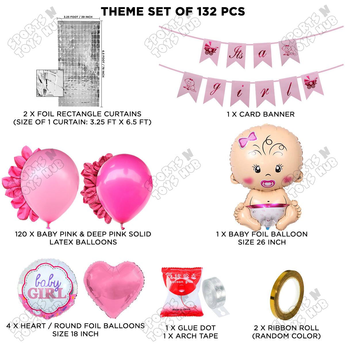 Its A Girl Card Banner Arch Theme - Pack Of 132
