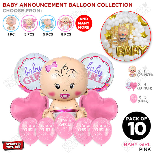 Baby Girl Foil Balloon - Pack Of 10