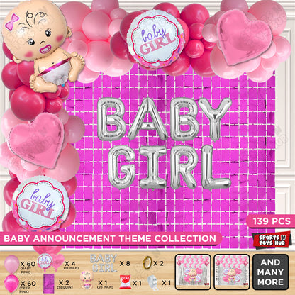 Baby Girl Foil Balloon Set With Baby Girl Silver Foil Letter Arch Theme