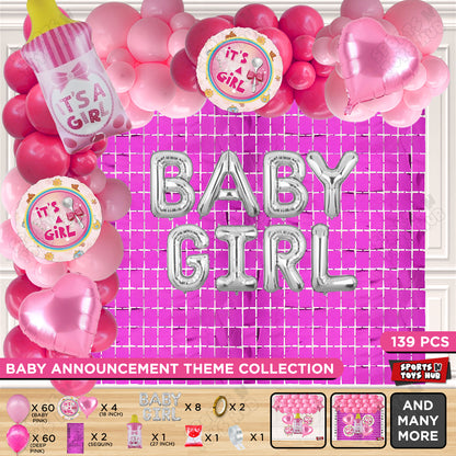 Feeder Foil Balloon With Baby Girl Foil Letter Arch Dark Pink & Pink Color Theme - Pack Of 139