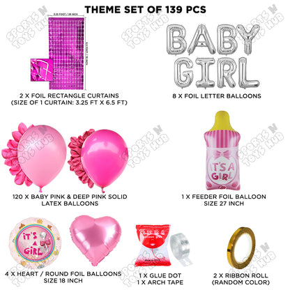 Feeder Foil Balloon With Baby Girl Foil Letter Arch Dark Pink & Pink Color Theme - Pack Of 139