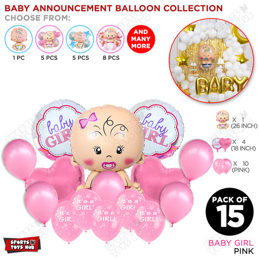Baby Girl Foil Balloon - Pack Of 15