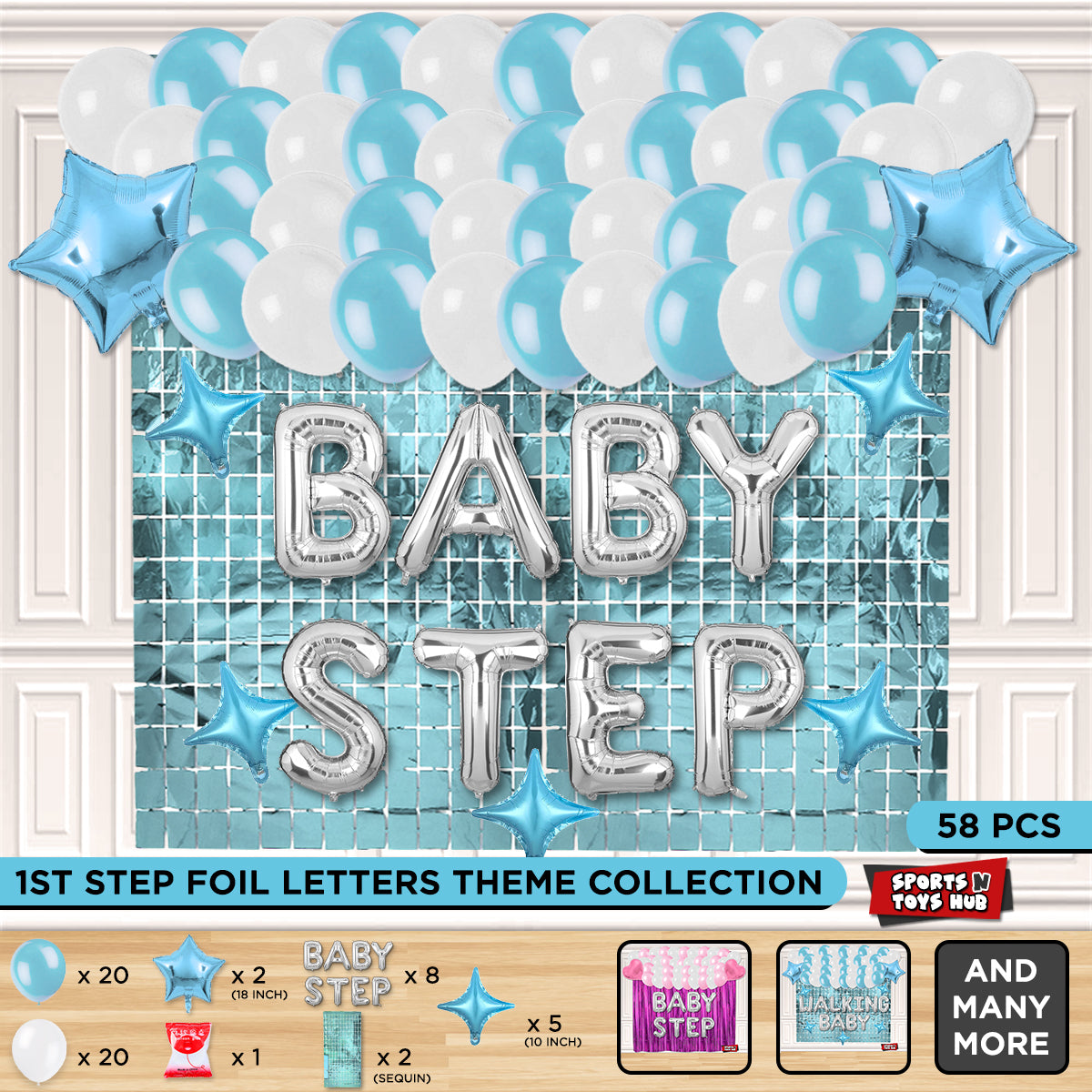 Baby Step Foil Letter Theme With Rectangle Curtain