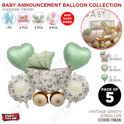Stroller Vintage Green Pack Of 5 Foil Balloon Set