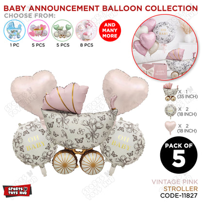 Stroller Vintage Pink Pack Of 5 Foil Balloon Set