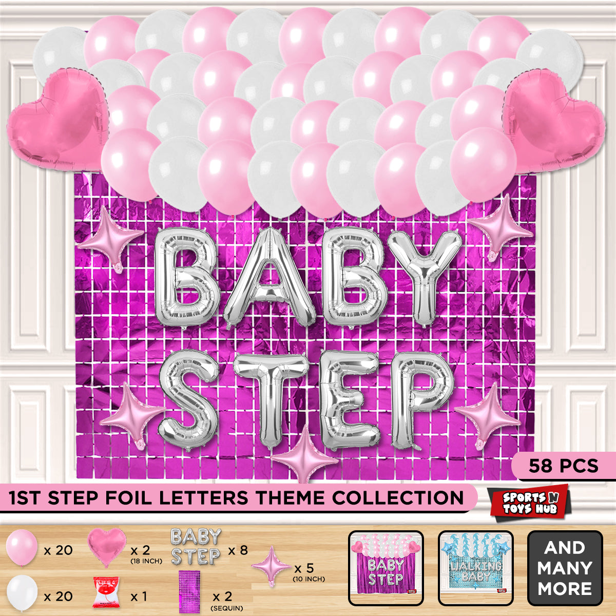 Baby Step Foil Letter Theme With Rectangle Curtain
