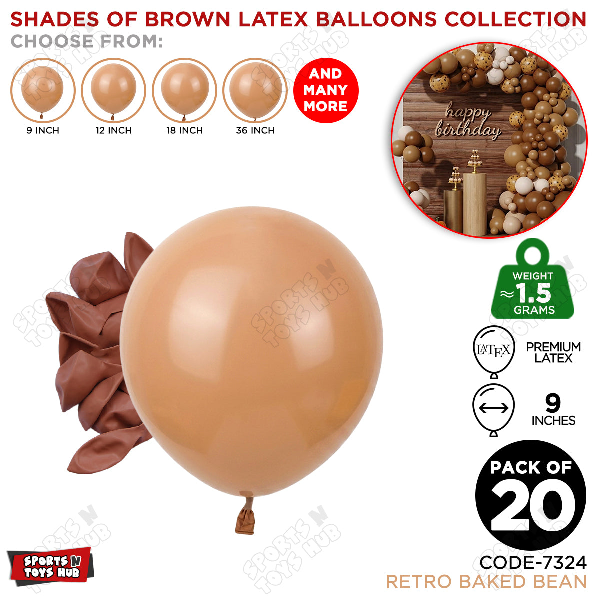 Baked Bean Latex Balloons Available In 9, 12, 18 & 36 Inch Sizes
