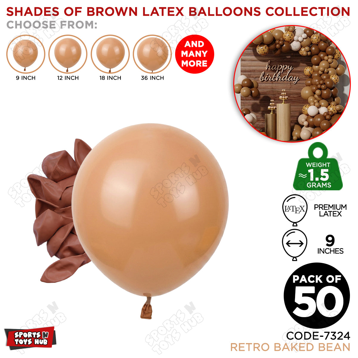 Baked Bean Latex Balloons Available In 9, 12, 18 & 36 Inch Sizes