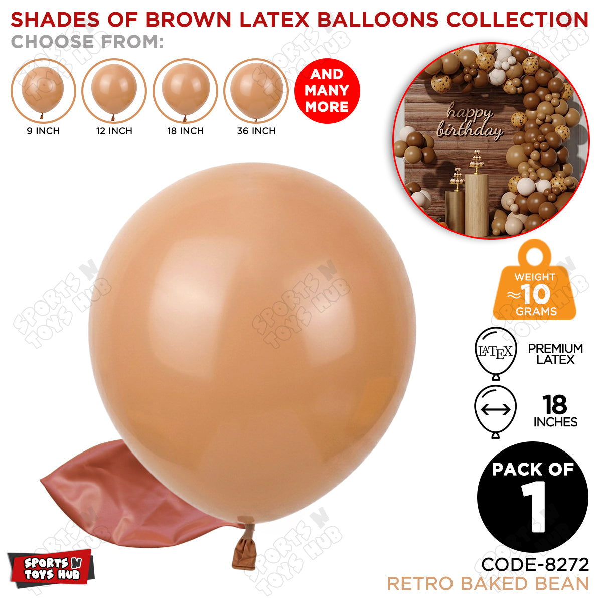 Baked Bean Latex Balloons Available In 9, 12, 18 & 36 Inch Sizes