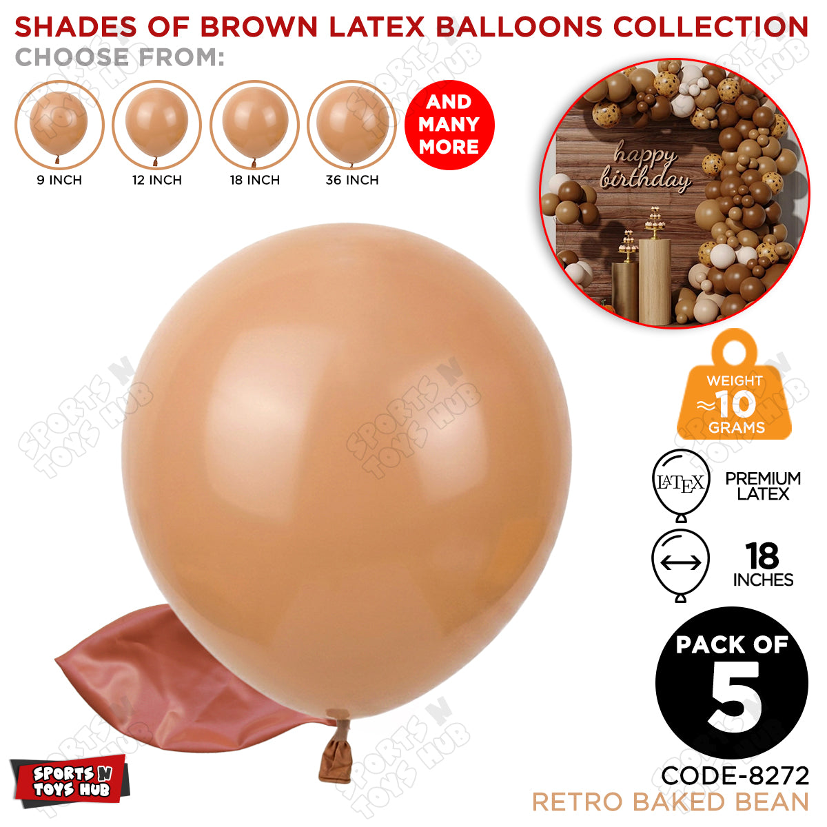 Baked Bean Latex Balloons Available In 9, 12, 18 & 36 Inch Sizes