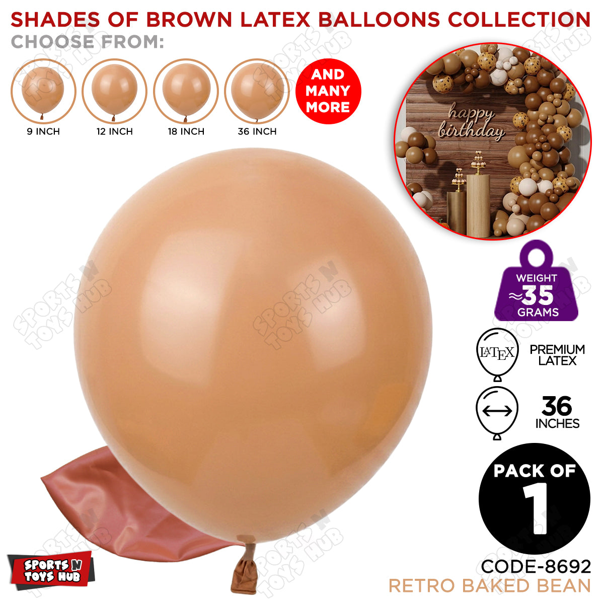 Baked Bean Latex Balloons Available In 9, 12, 18 & 36 Inch Sizes