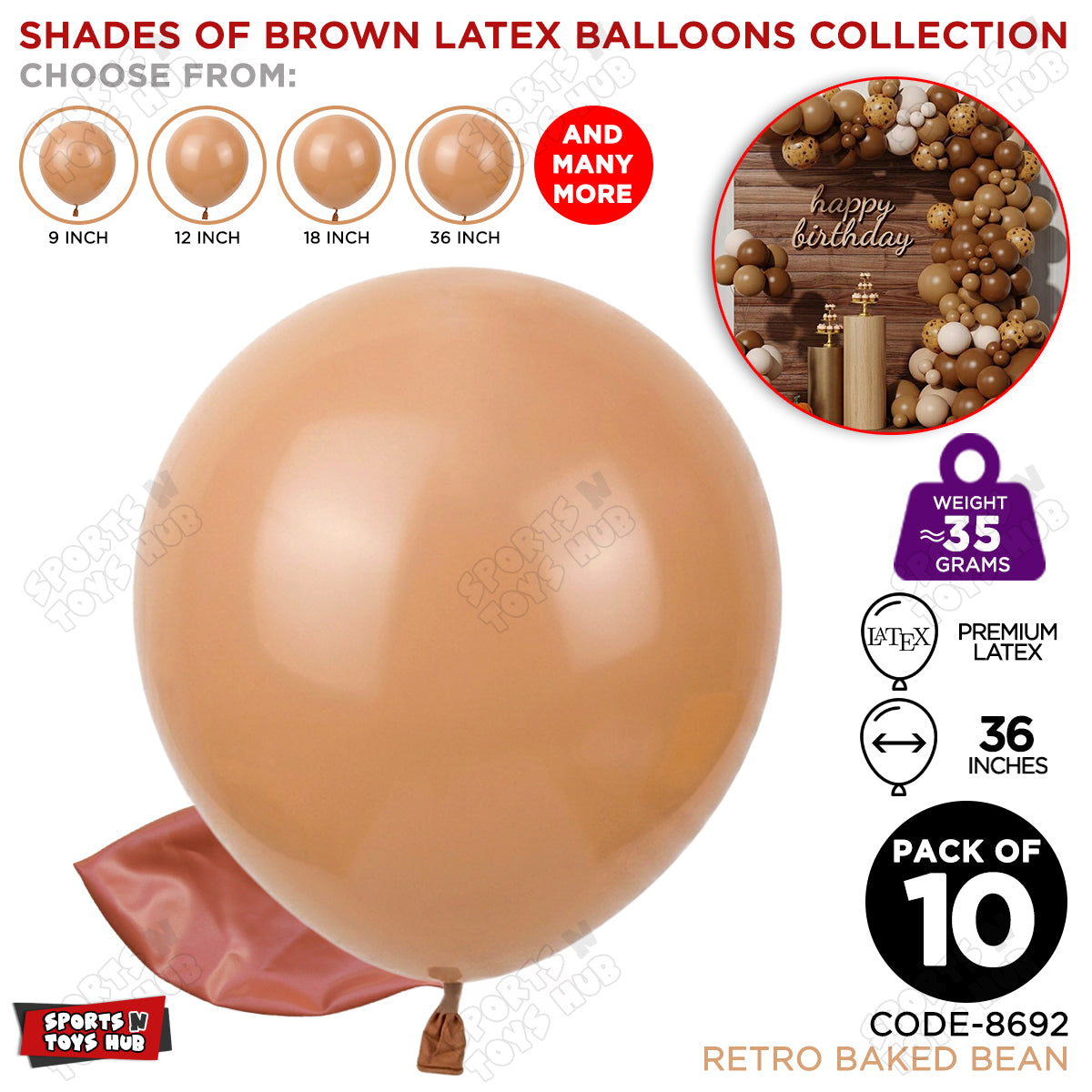Baked Bean Latex Balloons Available In 9, 12, 18 & 36 Inch Sizes