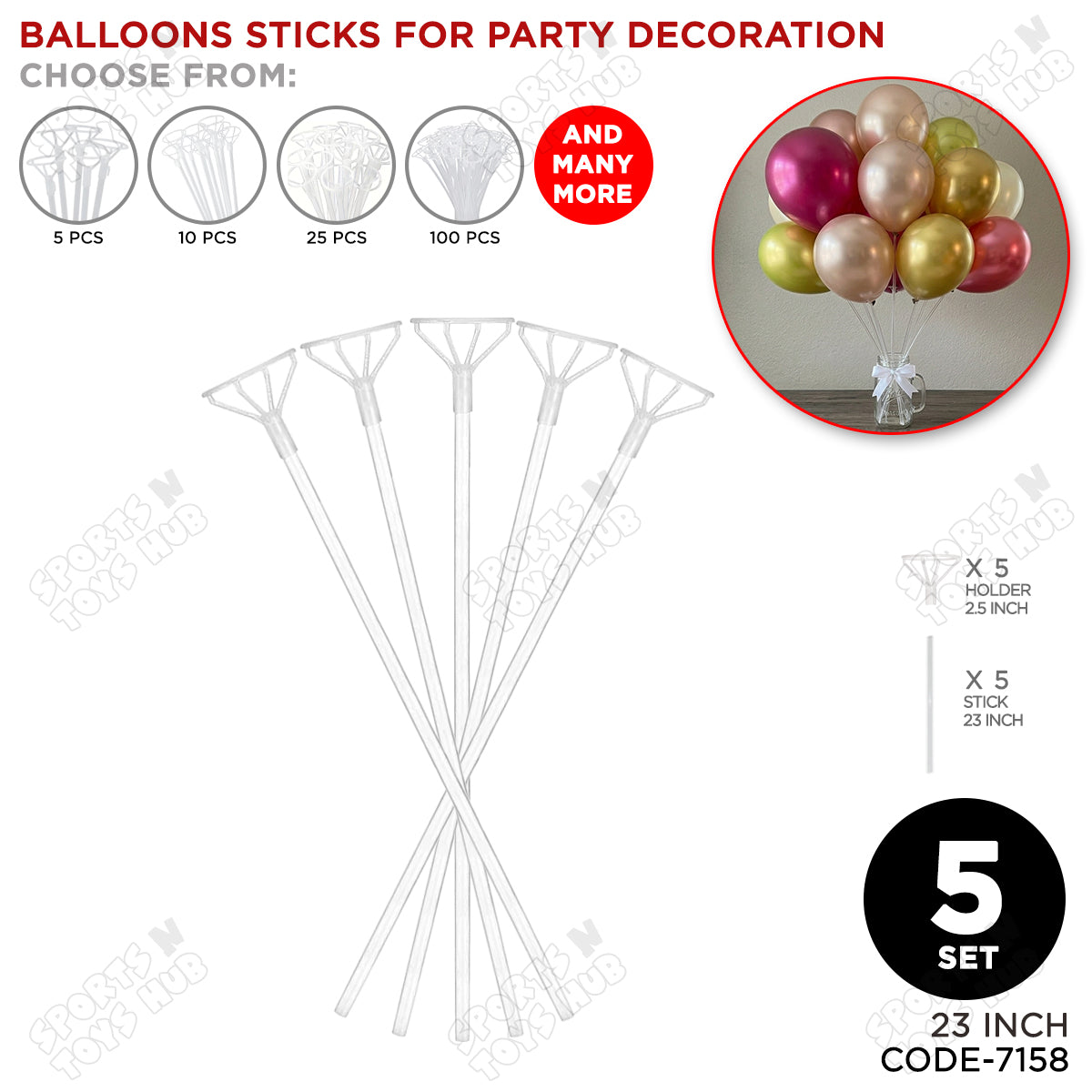 PVC Plastic Balloon Stick with Holders - Long, Thick sticks for Balloon Bouquet, Bobo Balloons or Handheld Purposes