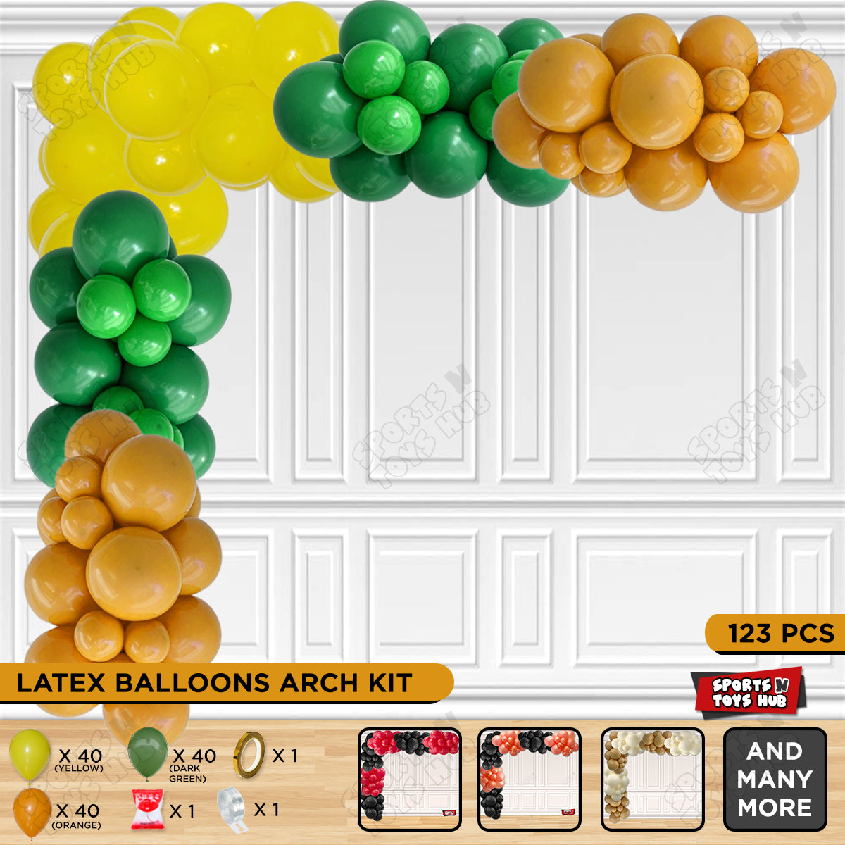 Yellow Orange & Dark Green - Latex Balloon Arch Kit
