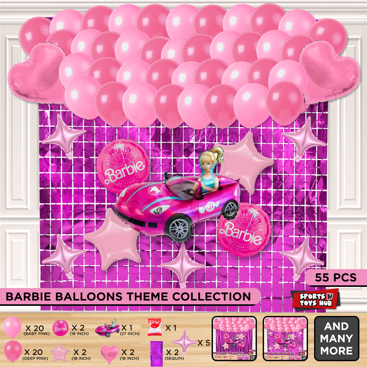 B-a-r-b-i-e Foil Balloon Theme With Rectangle Curtain