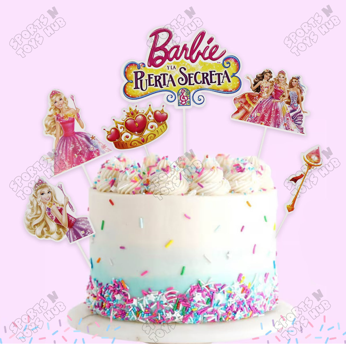 Cartoon Characters HBD Barbie Doll Cake Topper - 6 Pcs
