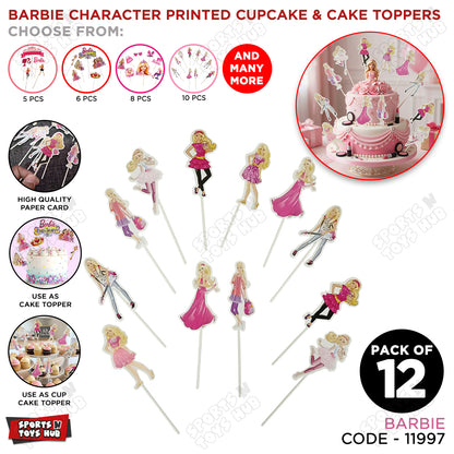 Cartoon Characters HBD Barbie Doll Cake Topper - 12 Pcs