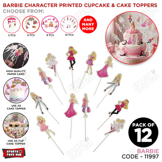 Cartoon Characters HBD Barbie Doll Cake Topper - 12 Pcs