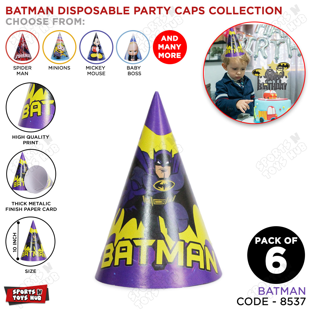 B@t Man Cartoons Characters Caps - 6 Pcs