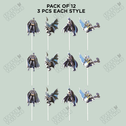 Cartoon Character Bat-M@n HBD Cake Topper - 12 Pcs