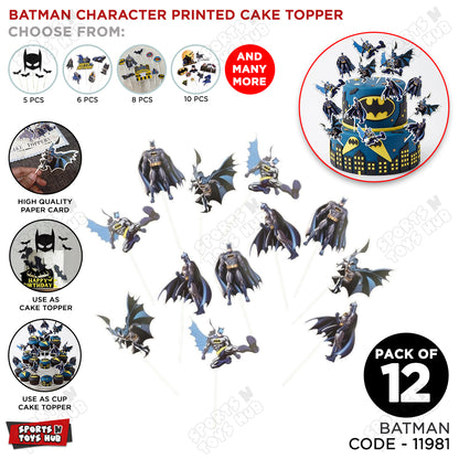 Cartoon Character Bat-M@n HBD Cake Topper - 12 Pcs
