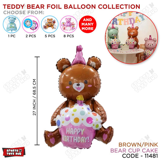 Teddy Bear Cup Cake Foil Balloon