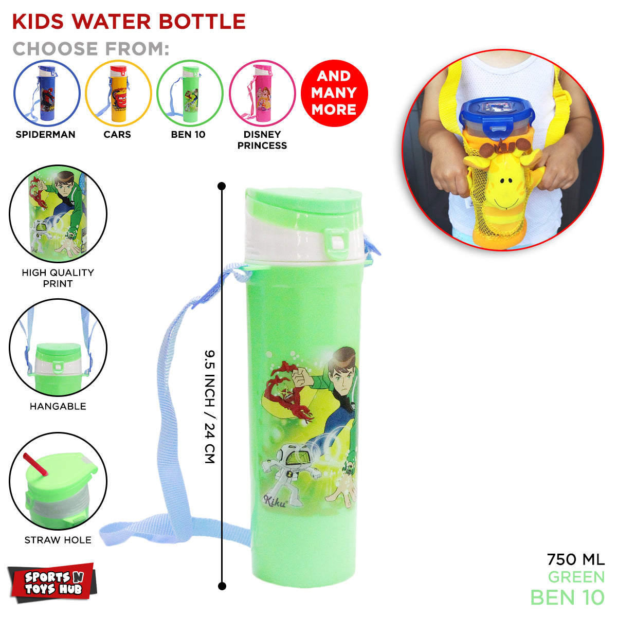 Kids Cartoon Caracter Print Water Bottles with Straps