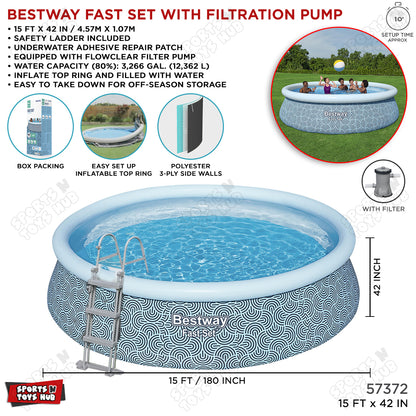 Bestway Fast Set Above Ground Swimming Pool with Filter Pump - 57372 – 15ft x 42in