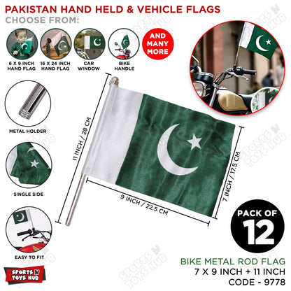 14th August Pakistan Bike Flag With Metal Rod