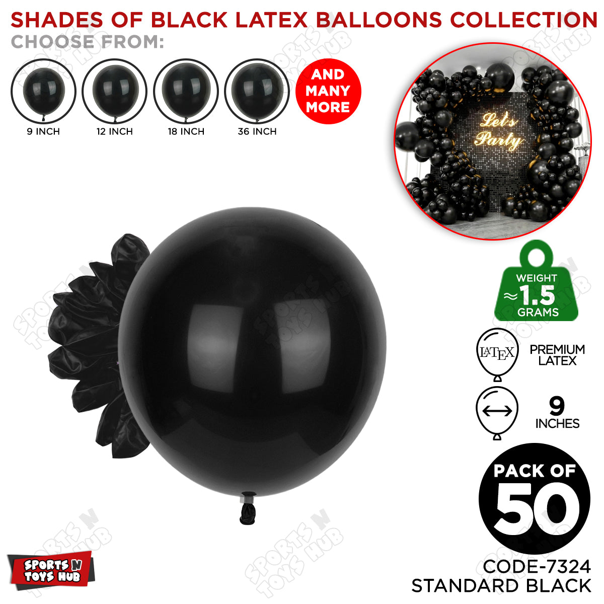 Black Latex Solid Balloon Available In 9, 12, 18 & 36 Inch Sizes