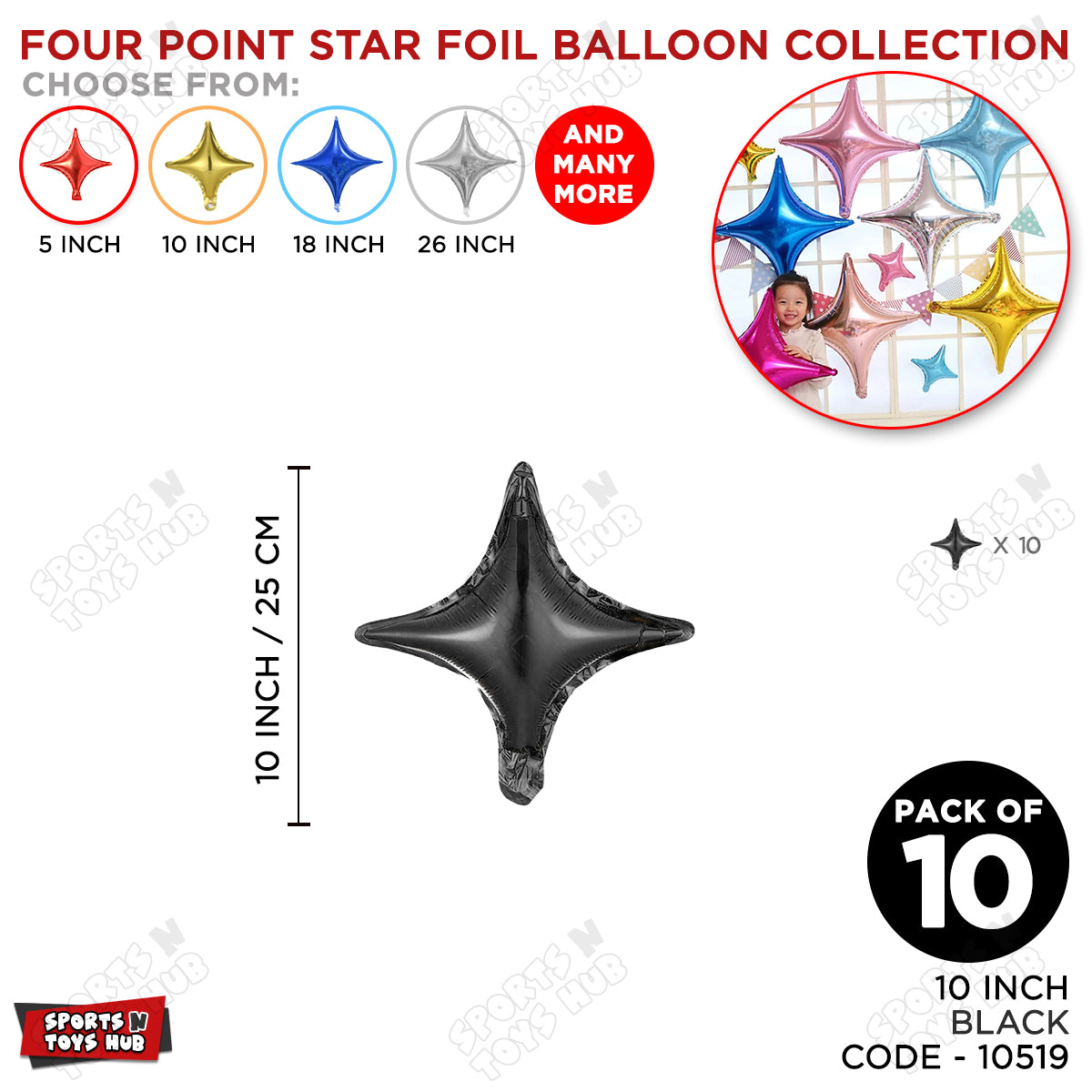 10 Inch - Black Four Point Star Balloon