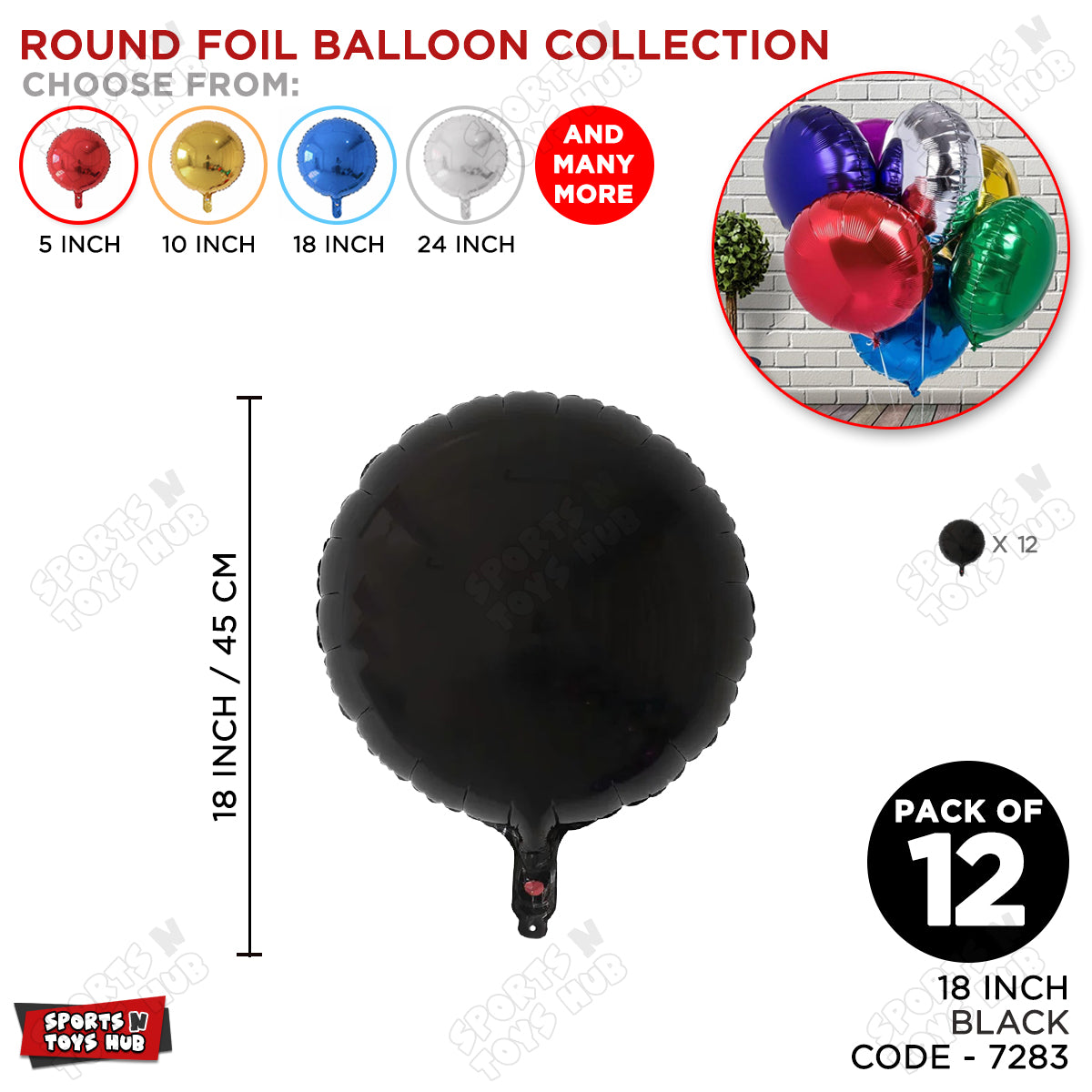 18 Inch - Black Round Foil Balloon