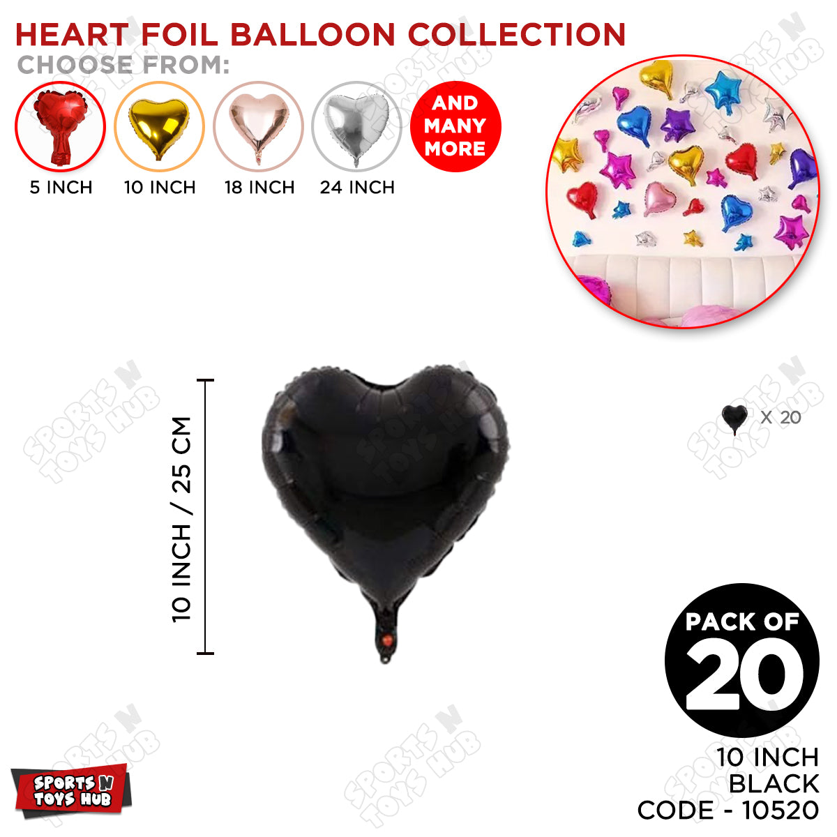 10 Inch - Black Heart Foil Balloon