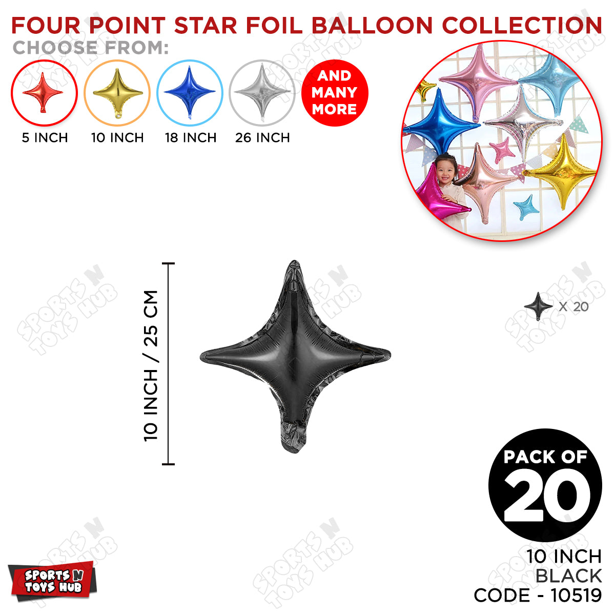 10 Inch - Black Four Point Star Balloon