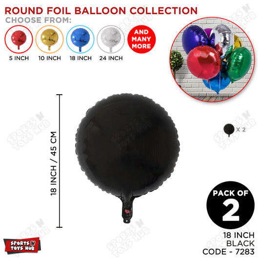 18 Inch - Black Round Foil Balloon