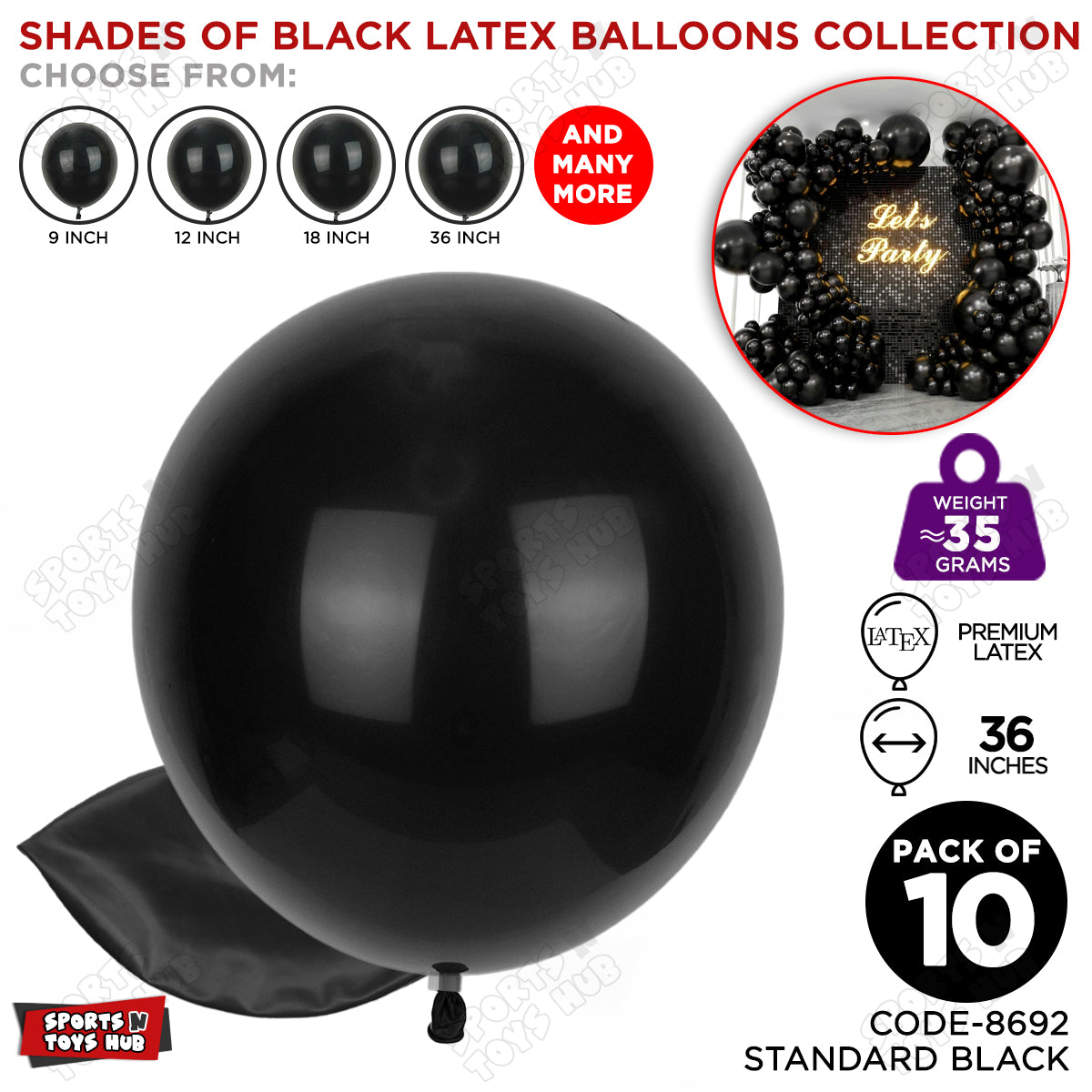 Black Latex Solid Balloon Available In 9, 12, 18 & 36 Inch Sizes