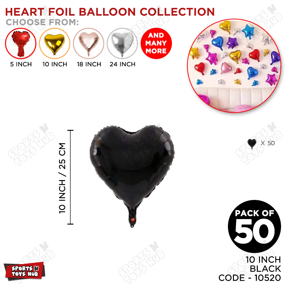 10 Inch - Black Heart Foil Balloon