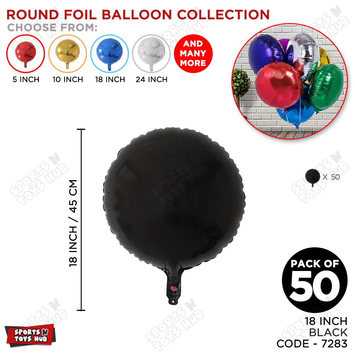 18 Inch - Black Round Foil Balloon