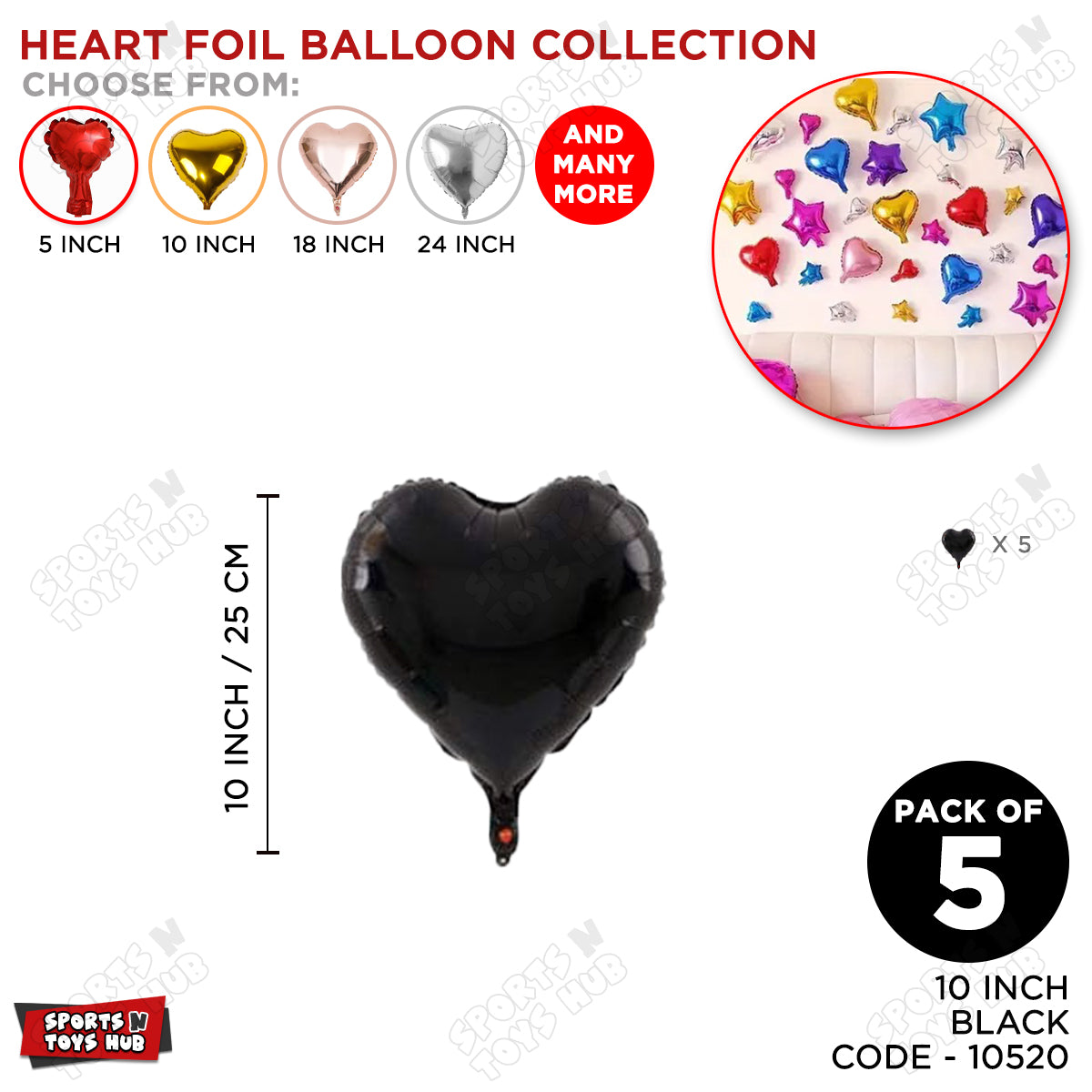 10 Inch - Black Heart Foil Balloon