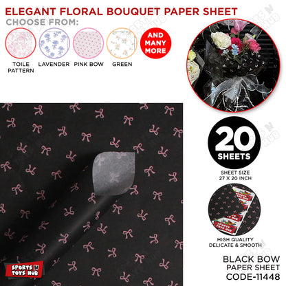 Elegent Floral Printed Bow Paper Bouquet Sheet -   Pack Of 20
