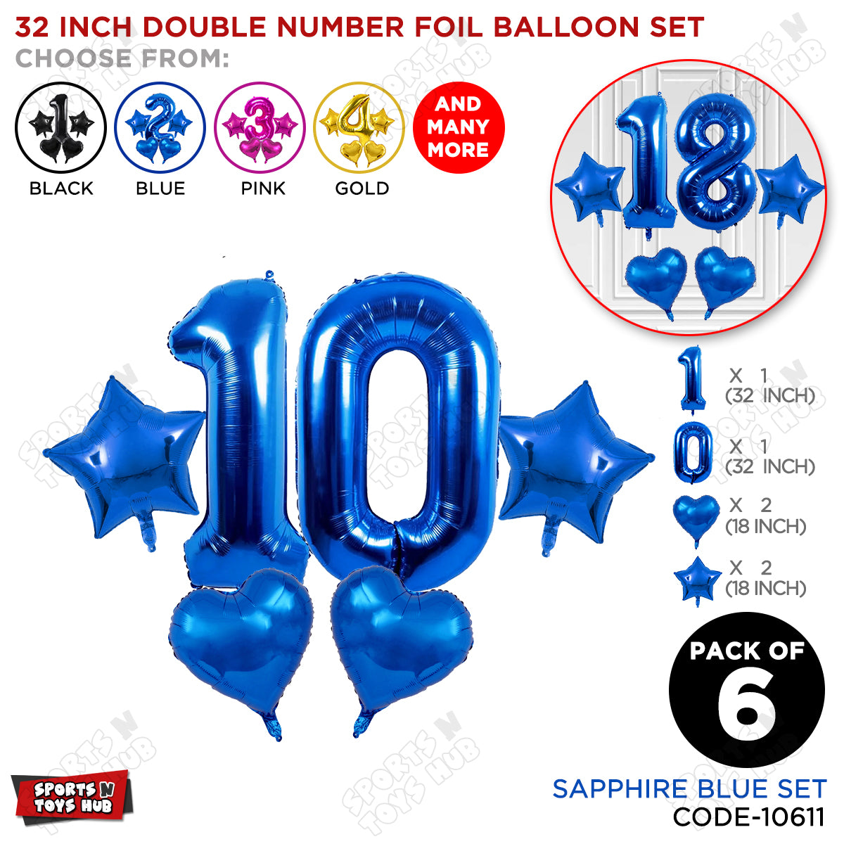 Blue Color 32 Inch Number Foil Balloon Set