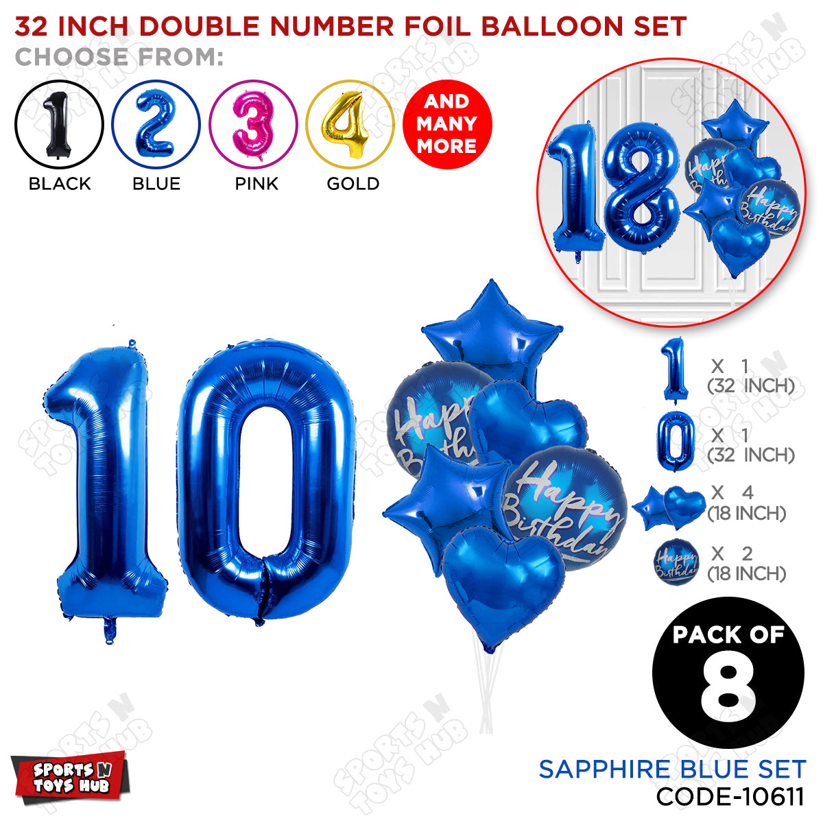 32 Inch Blue Color Number Foil Balloon With Round Printed Balloon Set