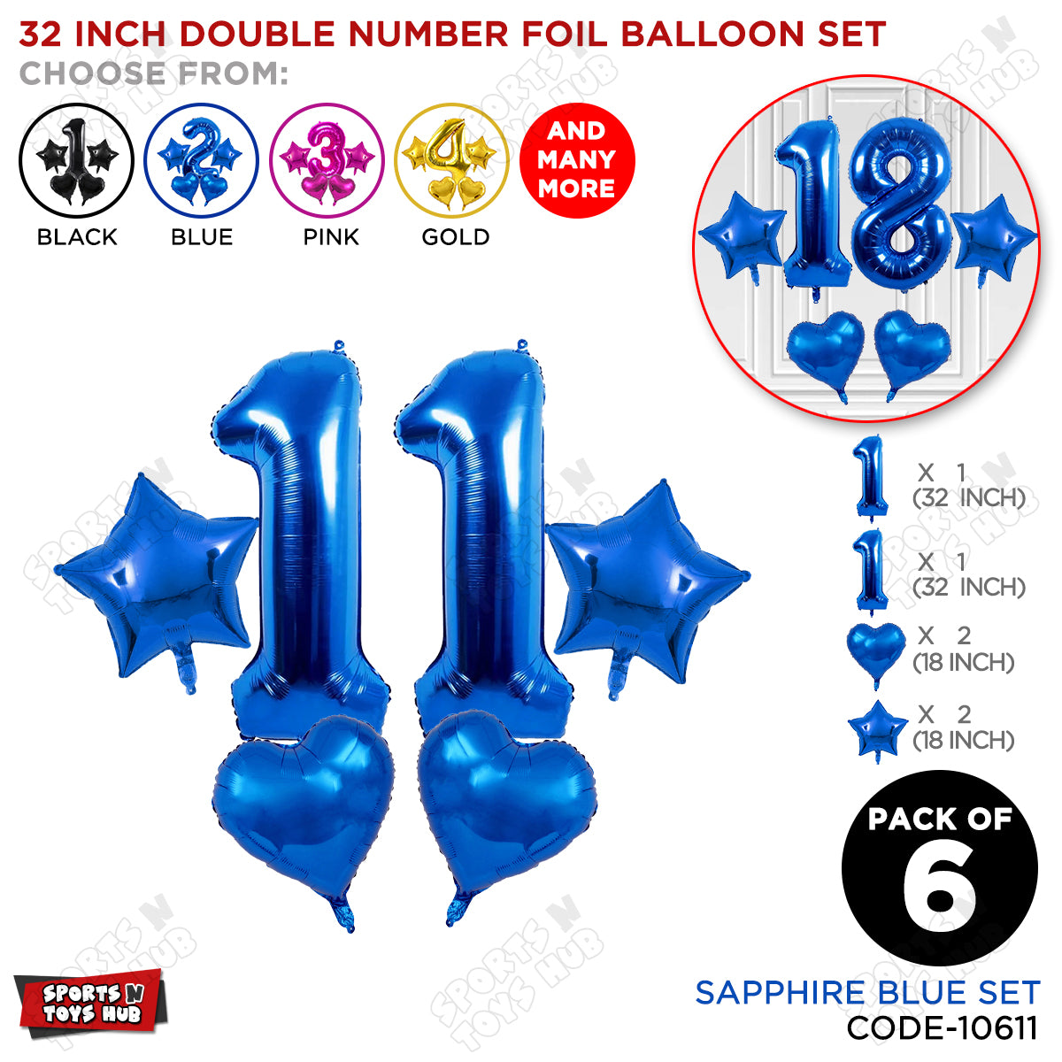 Blue Color 32 Inch Number Foil Balloon Set